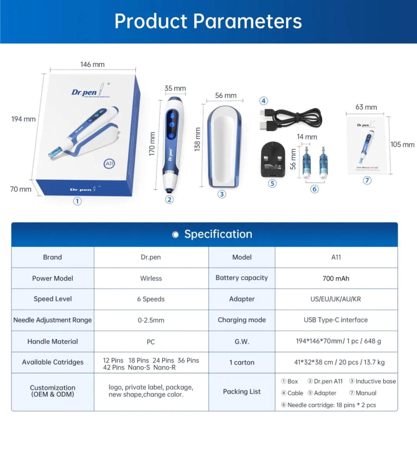 HOT Dr. Pen A11 Microneedling Pen Bundle 30x Cartridges