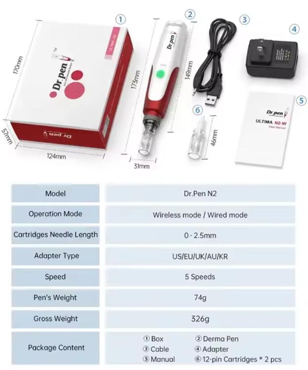 Dr Pen N2 Wireless Derma Pen Microneedling With 20pcs Cartridges